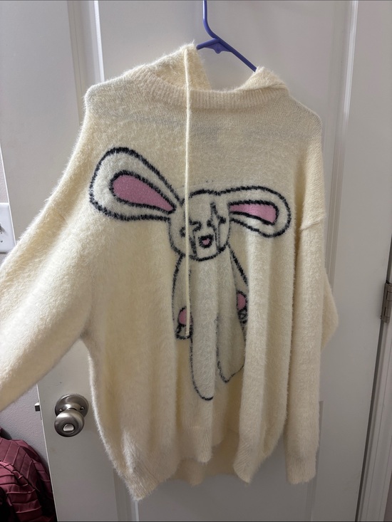 Aelfric Eden Sweaters - Aelfric Eden Cream Hooded Sweater with Pink Bunny Graphic